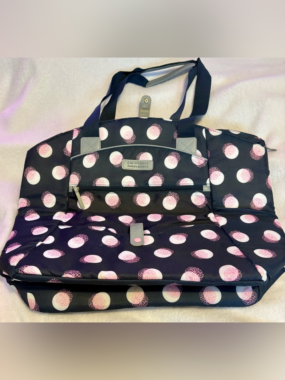 California Innovations Navy Tote with Pink & White Polka Dots